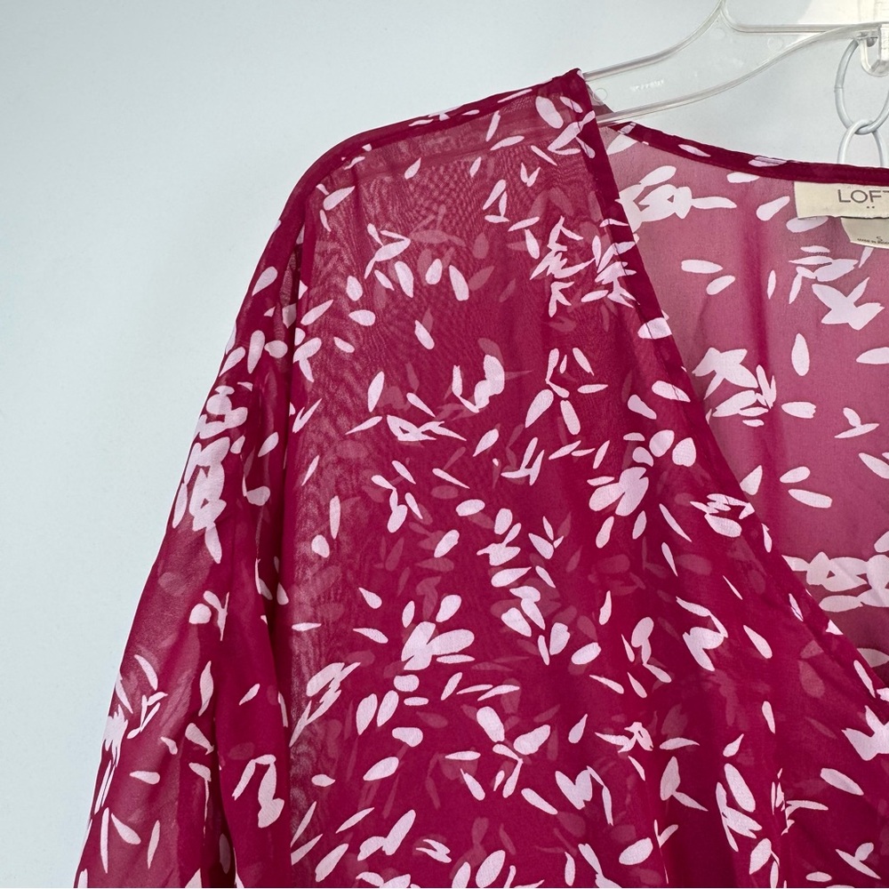 Loft Blouse Flowy Flutter Sleeves Patterned Pink/… - image 6